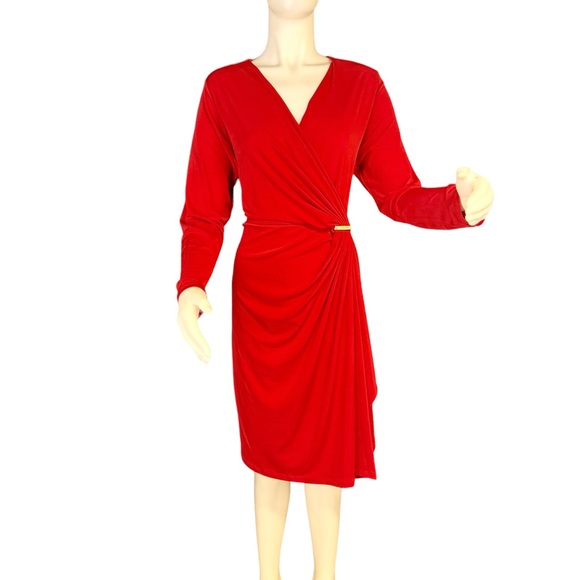 ❤️SOLD❤️ Michael Kors 1X Chili Red Long Sleeve Jersey Dress - Picture 1 of 11